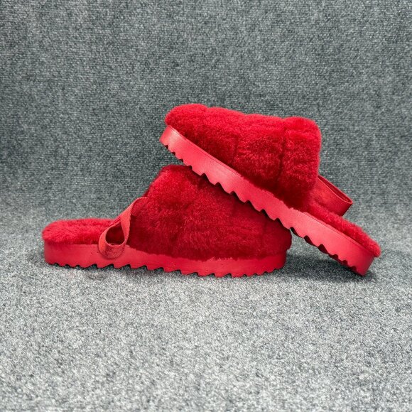 UGG Super Fluff Slippers Women's Size 11 Red Comfy Cozy Slip On Sheepskin Shoes - Picture 7 of 11